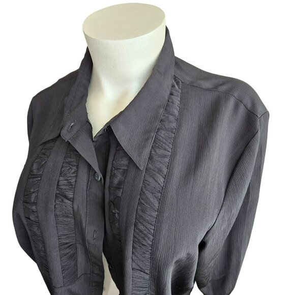 Maggie Barnes Womens Black Button-Up Blouse Pin Tuck Front Plus Size 30W JJ4041 - Picture 5 of 6